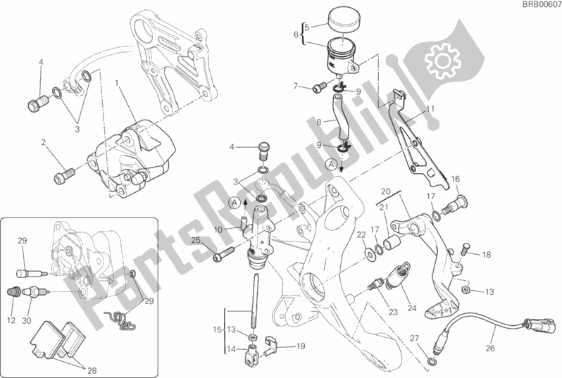 All parts for the Rear Brake System of the Ducati Monster 821 Stealth Thailand 2020